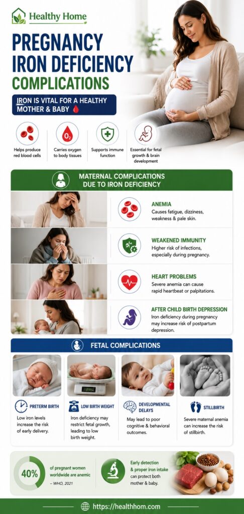 Pregnancy iron deficiency complications like maternal and fetal 
