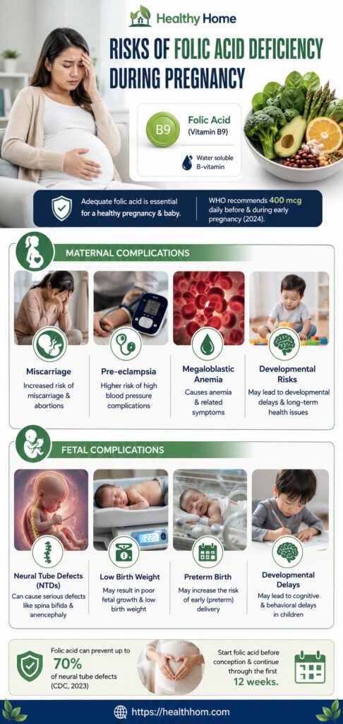 risks of folic acid deficiency during pregnancy both maternal and fetal