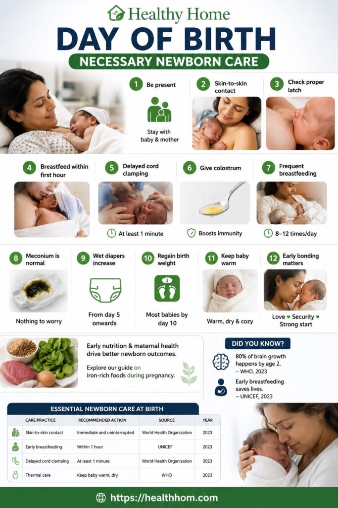 A baby's day of birth and necessary newborn care