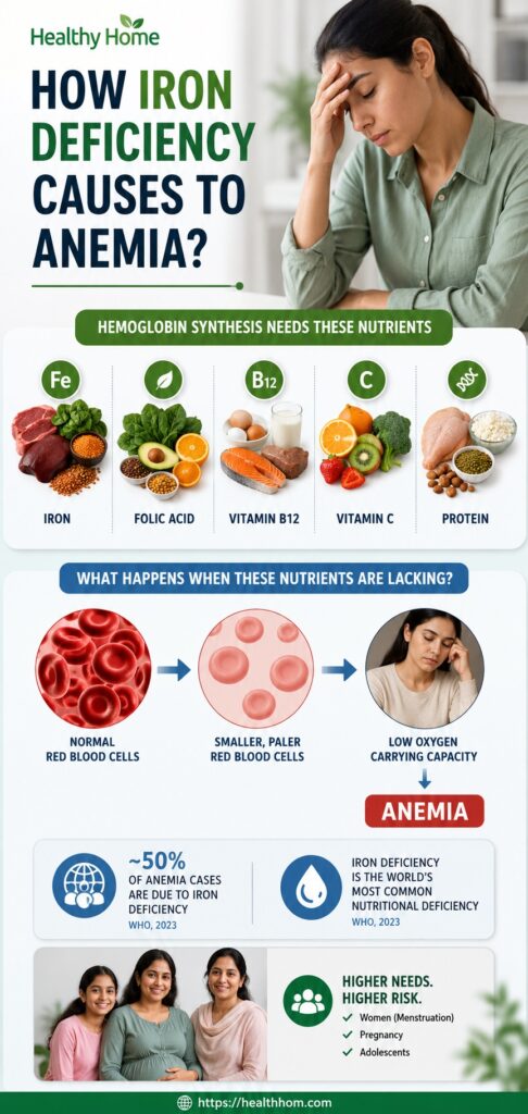 how Iron deficiency causes to anemia