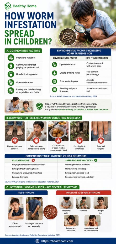how the worm infestation spread in children