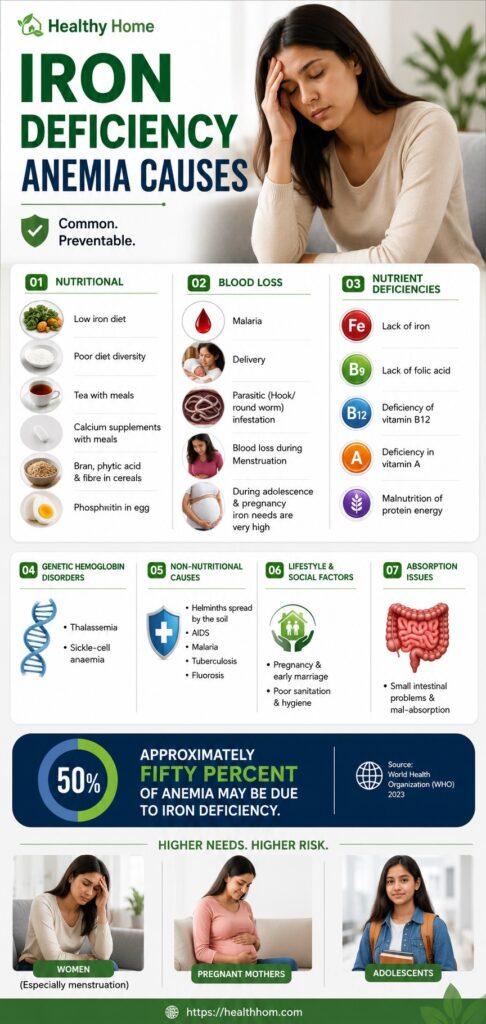 Different causes of Iron Deficiency 