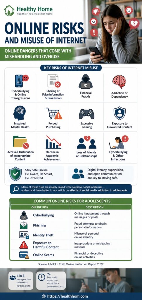 What are the online risks and misuse of internet for the cyber security of adolescents