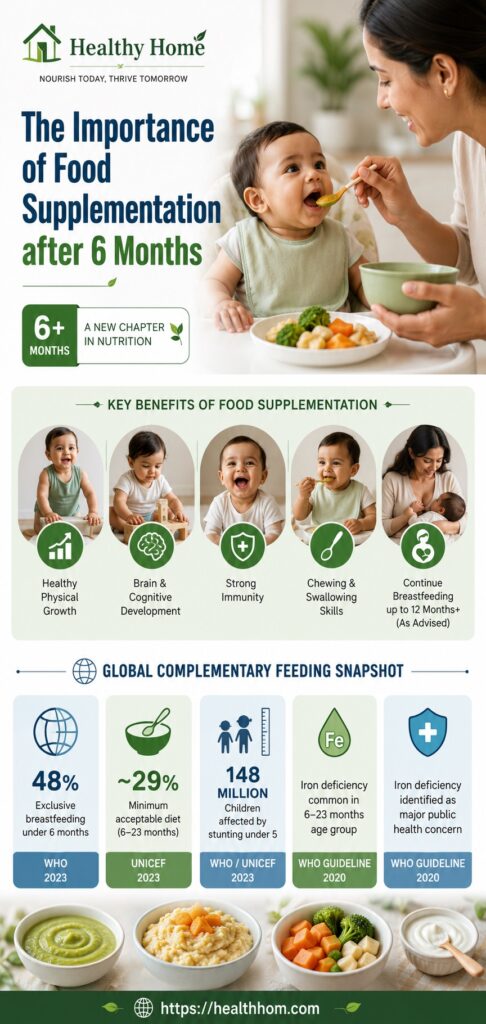 Right food supplementation after 6 months of age of a child