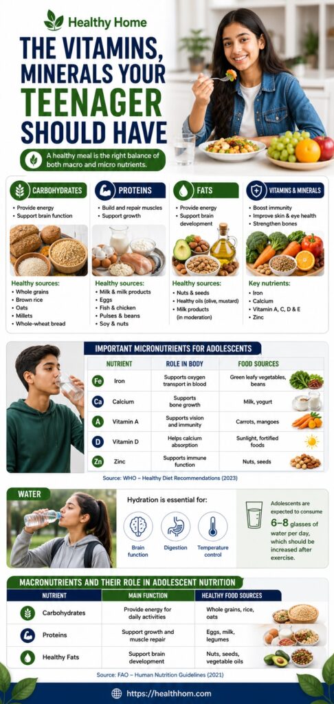 every teenagers must have vitamins, minerals in their meal