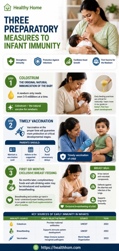 To develop the immunity of infants, three preparatory measures to be taken