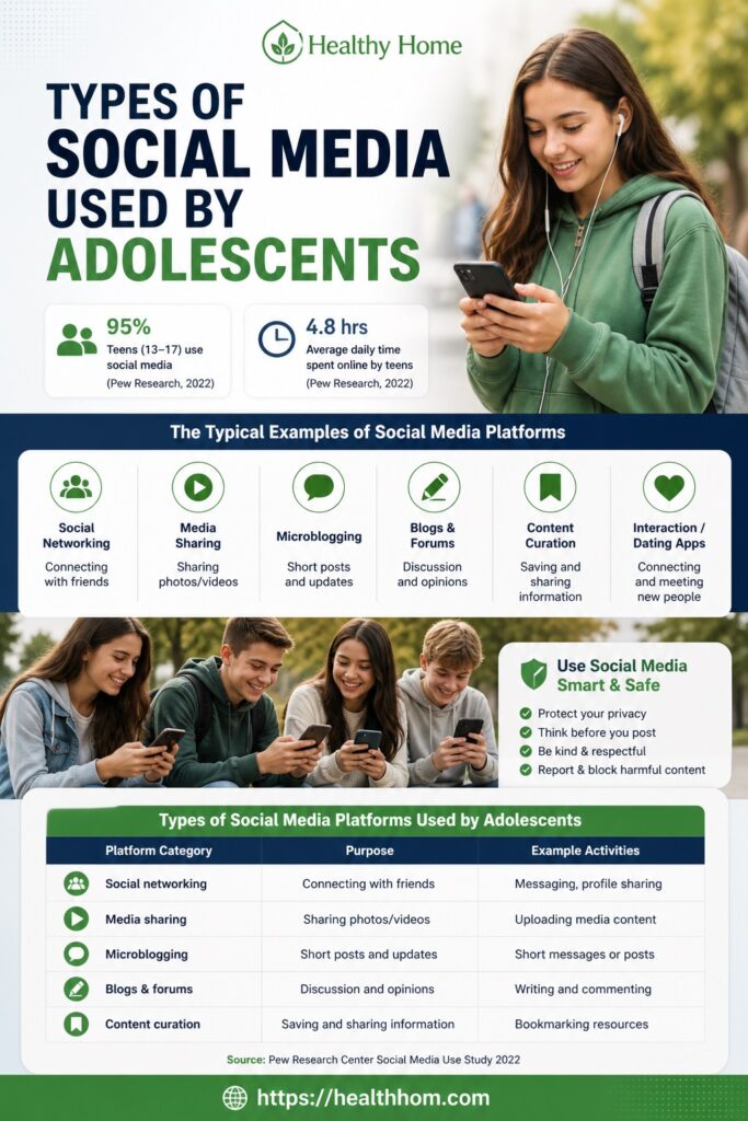 different types of social media used by the adolescents