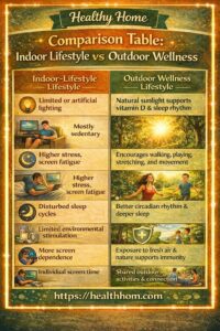 Comparison table for inddor lifestyle vs outdoor wellness