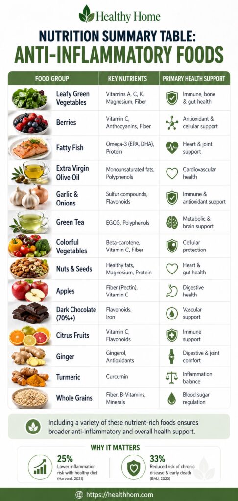Nutritional value of anti-inflammatory foods with primary health support