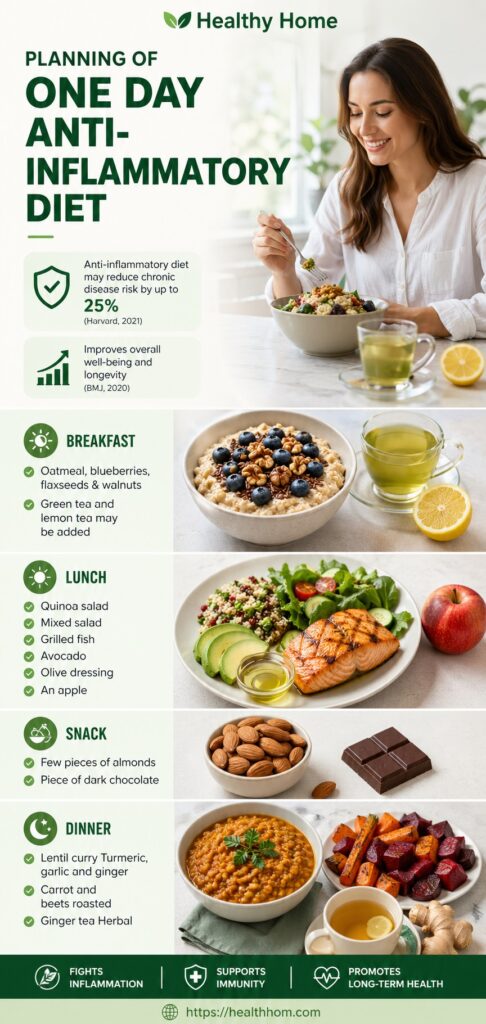 Schedule of one day anti-inflammtory diet