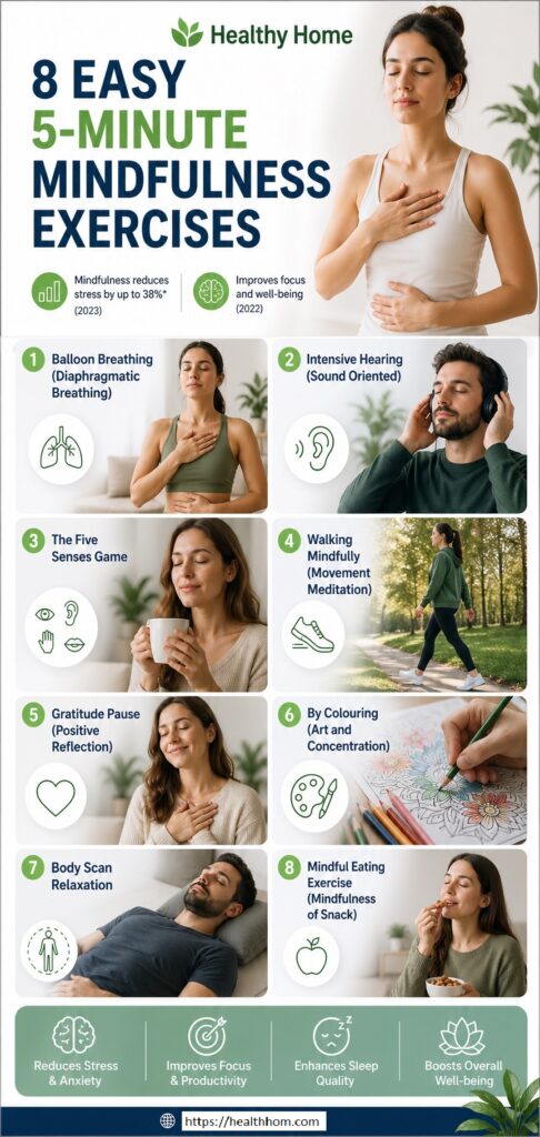 8 easy mindfulness exercises which only takes 5 minites