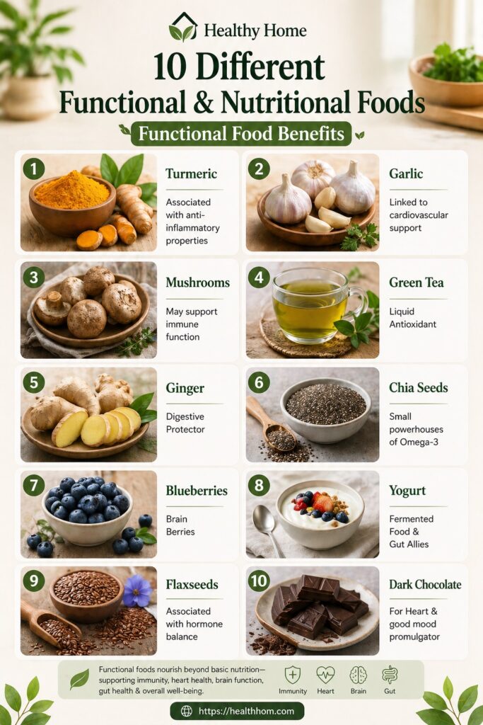 10 different functional and nutritional foods 