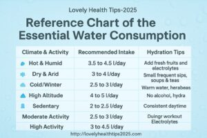 Reference Chart of the Essential ideal Water Consumption.