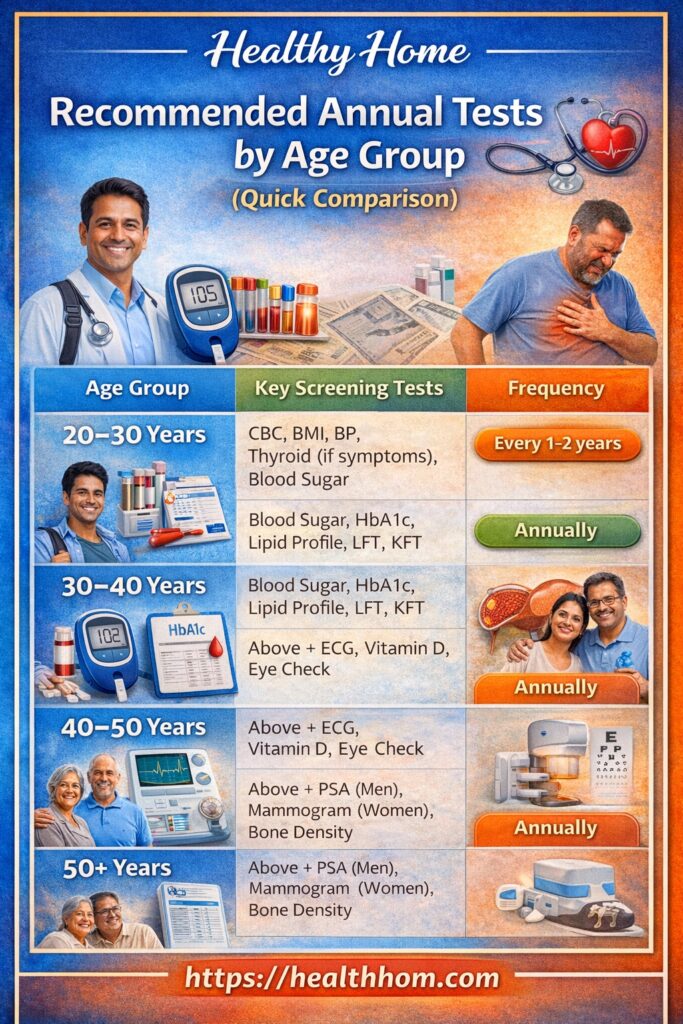 Recommended Tests by Age Group (Quick Comparison)