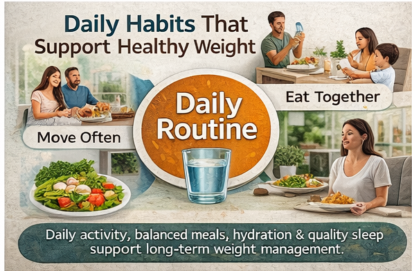 daily lifestyle habits supporting healthy weight including exercise hydration sleep and balanced diet