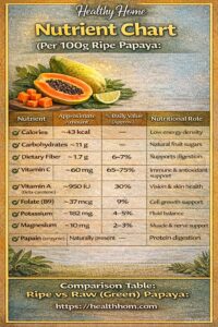 Nutrient chart per 100g ripe papaya