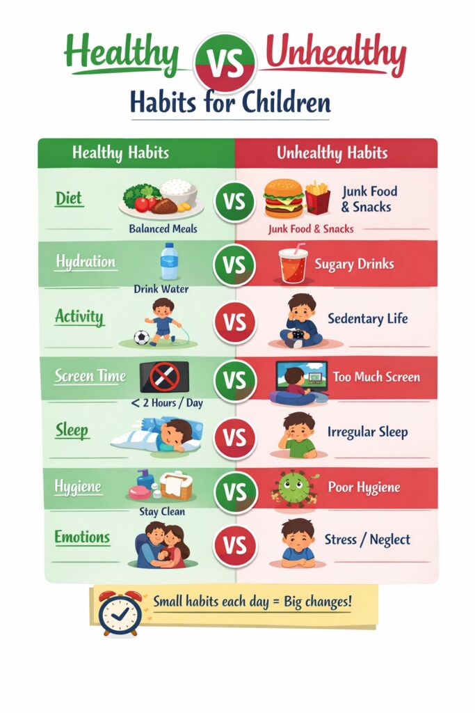 infographics for healthy vs unhealthy habits for children explained