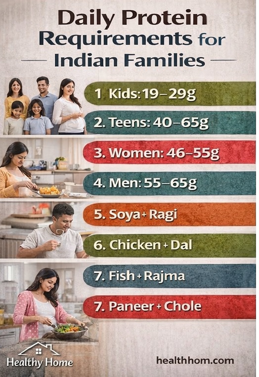 daily protein requirement indian family kids women men pregnancy protein chart india