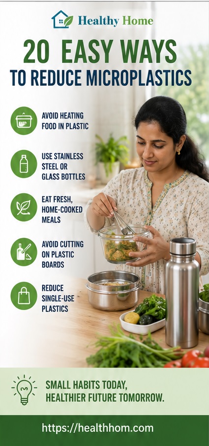 Practical ways to reduce microplastics in food using stainless steel containers, fresh meals and reusable bottles.