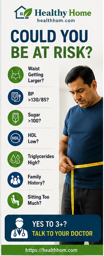 Risk assessment infographic helping readers to identify common warning signs and risk factors for metabolic syndrome.