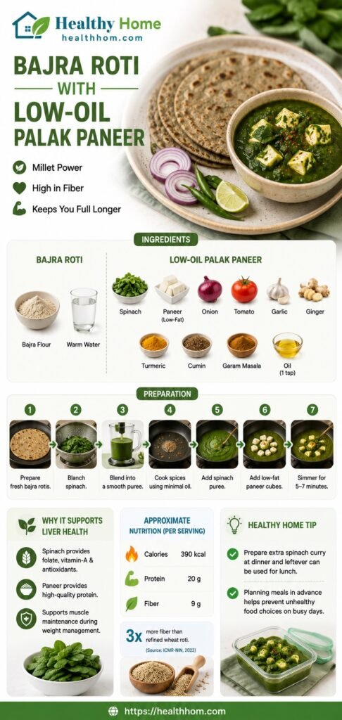 healthy recipe with low oil palak paneer and bajra roti for fatty liver