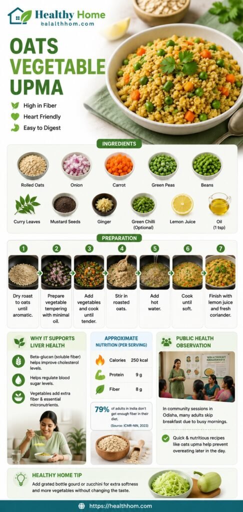 healthy oats with vegetable upma as healthy Indian recipes for fatty liver disease